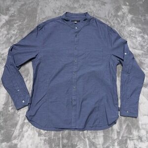 John Varvatos USA Mandarin Collarless Shirt Mens XXL Blue Roll Tab Sleeve
